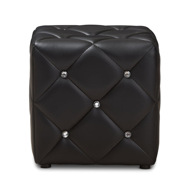 Baxton Studio Baxton Studio Stacey Modern Faux Leather Ottoman with Crystal Tufting for Luxe Living Spaces Black 1710-Black