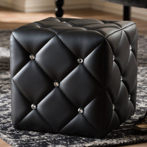 Baxton Studio Baxton Studio Stacey Modern Faux Leather Ottoman with Crystal Tufting for Luxe Living Spaces Black 1710-Black