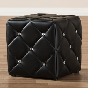 Baxton Studio Baxton Studio Stacey Modern Faux Leather Ottoman with Crystal Tufting for Luxe Living Spaces Black 1710-Black