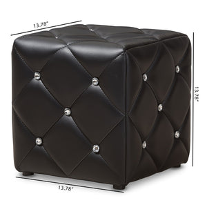Baxton Studio Baxton Studio Stacey Modern Faux Leather Ottoman with Crystal Tufting for Luxe Living Spaces Black 1710-Black