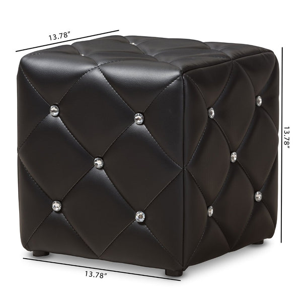 Baxton Studio Baxton Studio Stacey Modern Faux Leather Ottoman with Crystal Tufting for Luxe Living Spaces Black 1710-Black