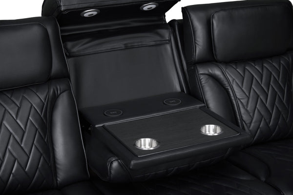 English Elm Jazmina Power Reclining Living Room Set with Bluetooth Led and Wireless Charging Black B2749S00278