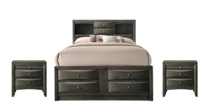 English Elm Gray King Storage Platform Captain's Bed with Bookcase Headboard, Deep Drawers, Silver Hardware, Solid Wood B2741S00613