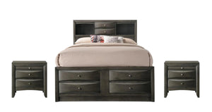 English Elm Gray Queen Storage Platform Captain's Bed with Bookcase Headboard, 8 Drawers, Beveled Fronts, Silver Hardware B2741S00611