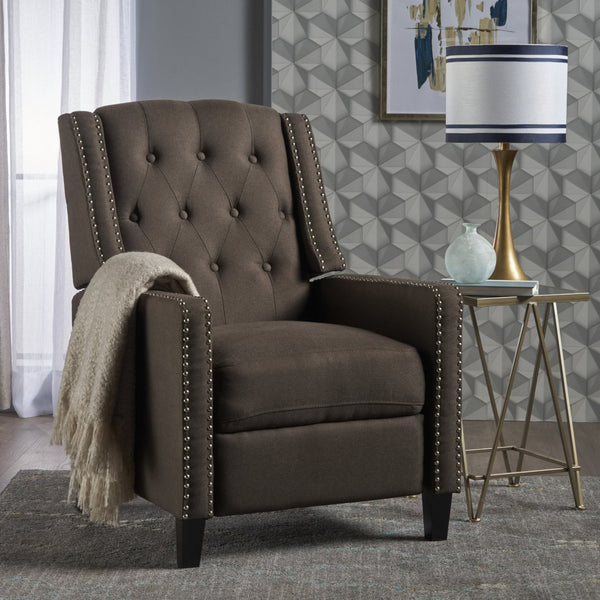 English Elm Classic Club Chair in Dark Grey Fabric with Birch Legs and Push Back Recline 61371.00COF