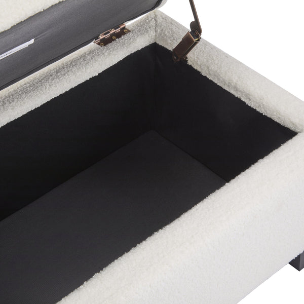 English Elm Christopher Knight Home® - Storage Ottoman Boucle Fabric Flip-Top with Birch Wood Legs, 250 lb Capacity, Compact Stylish Organizer Dark Brown,White N779P291641W