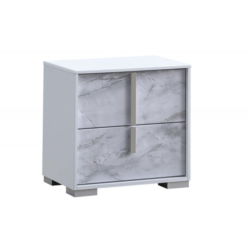 English Elm White/silver Lacquer Nightstand with Marble Panel Drawers for Modern Bedroom Decor B011P496278