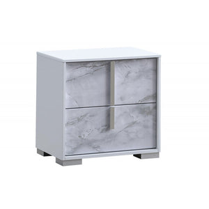 English Elm White/silver Lacquer Nightstand with Marble Panel Drawers for Modern Bedroom Decor B011P496278