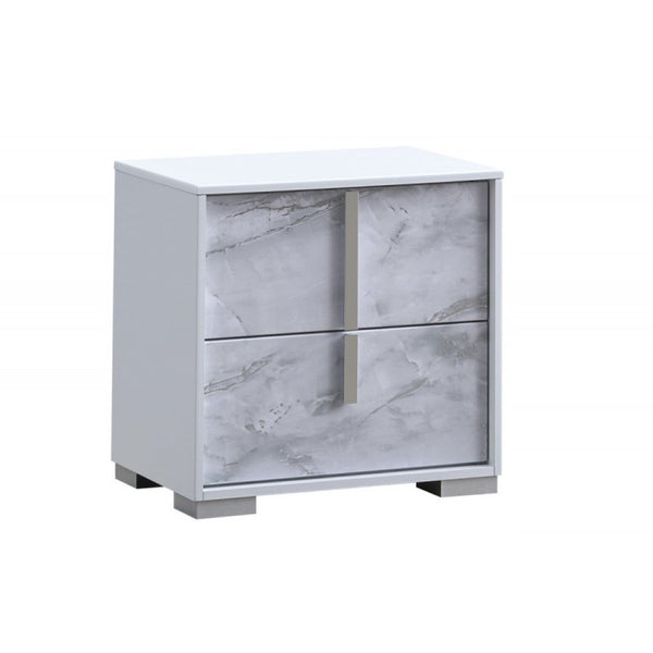 English Elm White/silver Lacquer Nightstand with Marble Panel Drawers for Modern Bedroom Decor B011P496278