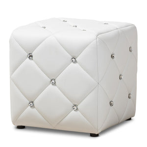 Baxton Studio Baxton Studio Stacey Modern Faux Leather Ottoman with Crystal Tufting for Luxe Living Spaces White 1710-White