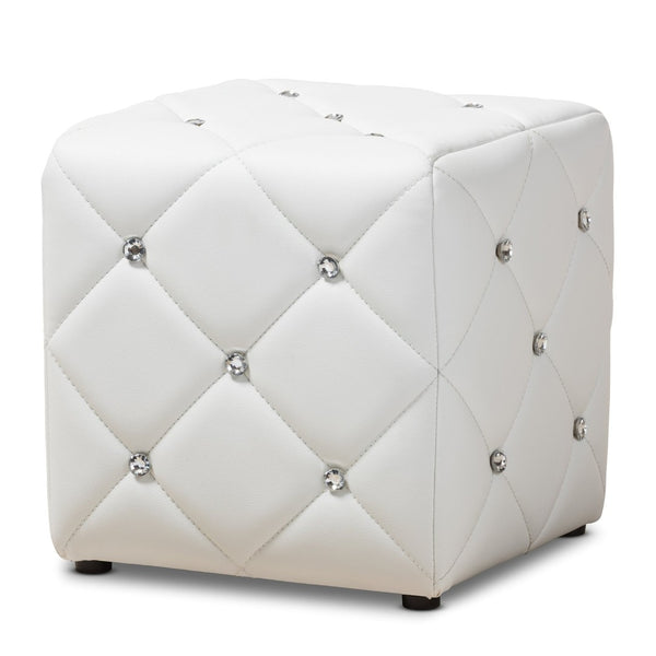 Baxton Studio Baxton Studio Stacey Modern Faux Leather Ottoman with Crystal Tufting for Luxe Living Spaces White 1710-White
