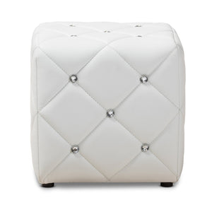 Baxton Studio Baxton Studio Stacey Modern Faux Leather Ottoman with Crystal Tufting for Luxe Living Spaces White 1710-White