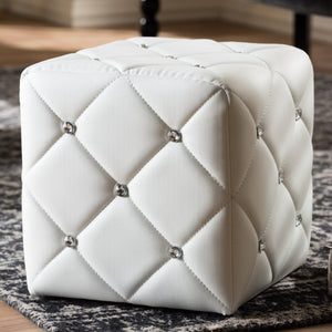 Baxton Studio Baxton Studio Stacey Modern Faux Leather Ottoman with Crystal Tufting for Luxe Living Spaces White 1710-White