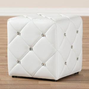 Baxton Studio Baxton Studio Stacey Modern Faux Leather Ottoman with Crystal Tufting for Luxe Living Spaces White 1710-White