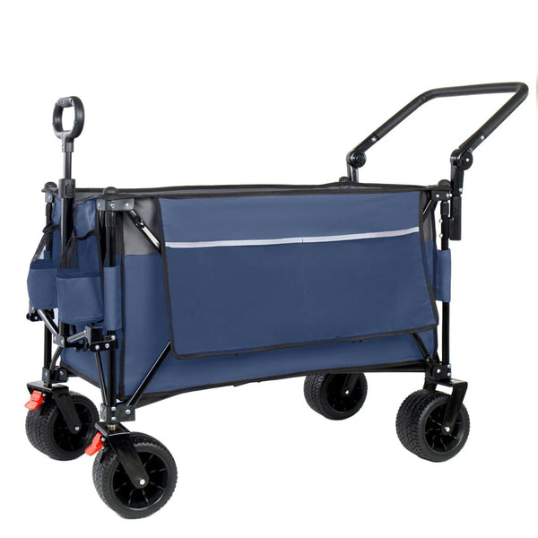 English Elm Multi-functional Heavy Duty Folding Wagon with Canopy Steel Frame All Terrain Wheels Blue Gray W2932P417648