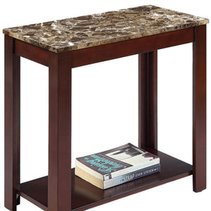 English Elm 24" Tall Wooden End Table - Dark Cherry Finish With Elegant Marble-Print Top For Versatile Use B072115843