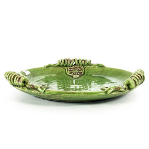 Zentique Distressed Green Vase with Aged Glaze and Organic Silhouette—Handcrafted Ceramic Accent for Home Decor W17.5 x H3 x D17.5 8148 Green