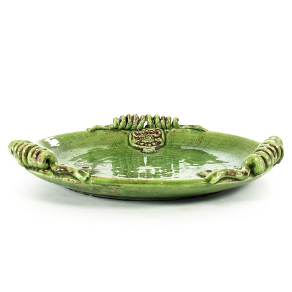 Zentique Distressed Green Vase with Aged Glaze and Organic Silhouette—Handcrafted Ceramic Accent for Home Decor W17.5 x H3 x D17.5 8148 Green