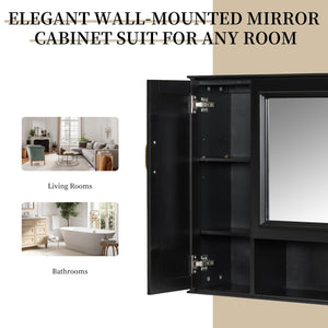English Elm 36'' Mirror Cabinet with 3 Doors — Wall-Mounted Bathroom Storage Unit, MDF & Pine, Spacious Shelves Black N725P346902B