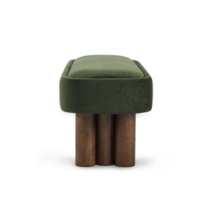 English Elm Indoor Boucle Upholstered Bench with Walnut Legs Textured Khaki Dining Seating Green,Walnut N779P390675G
