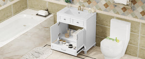 English Elm 30'' Bathroom Vanity with Sink - Retro Solid Wood Frame, Ceramic Basin, Soft-Close Doors & Ample Storage White N710P190656K