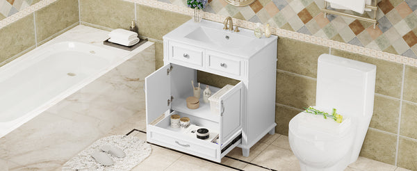 English Elm 30'' Bathroom Vanity with Sink - Retro Solid Wood Frame, Ceramic Basin, Soft-Close Doors & Ample Storage White N710P190656K