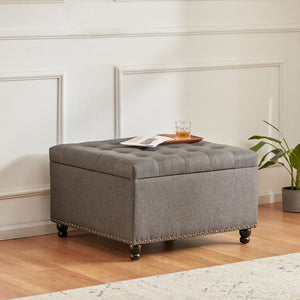 English Elm Large Tufted Square Ottoman with Hidden Storage Solid Wood Frame Living Room Seat T2694P193504
