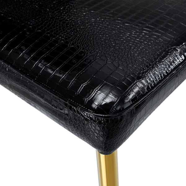 English Elm Set of 4 Glam Faux Leather Dining Chairs with Crystal Buckle and Gold Tone Legs Black+Gold W3226P311060