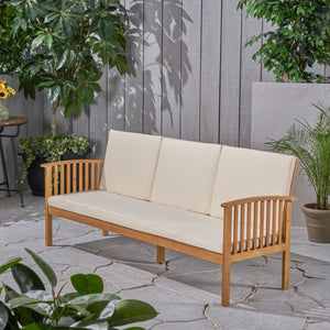 English Elm Casa Outdoor 3 Seat Acacia Hardwood Sofa with Weather Resistant Cushioned Patio Seating 63652.00