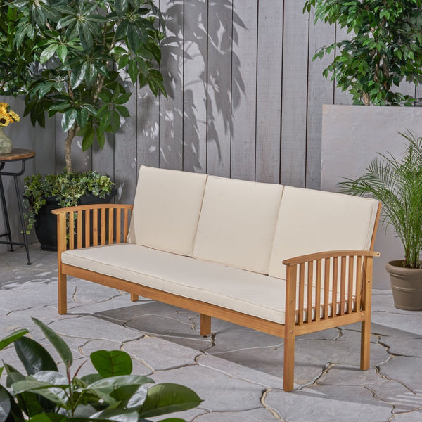 English Elm Casa Outdoor 3 Seat Acacia Hardwood Sofa with Weather Resistant Cushioned Patio Seating 63652.00