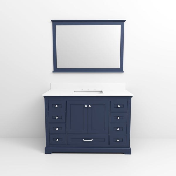 English Elm Navy 48" Single Bath Vanity with White Quartz Top, Soft-Close Drawers, Mirror Included, Durable Finish B2731S00652