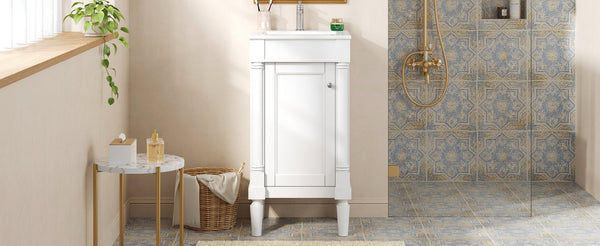 English Elm 18" French Style Vanity with Ceramic Sink Soft Close Door and Adjustable Shelf White N710P415332K