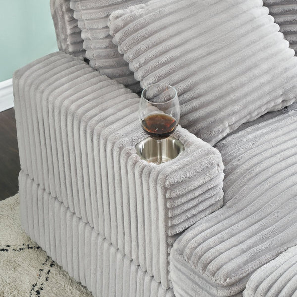 English Elm 39-inch Spring Corduroy Armchair and Ottoman Set with Cup Holder, Plush Sponge Cushions, 350lb Support Gray W1658S00045