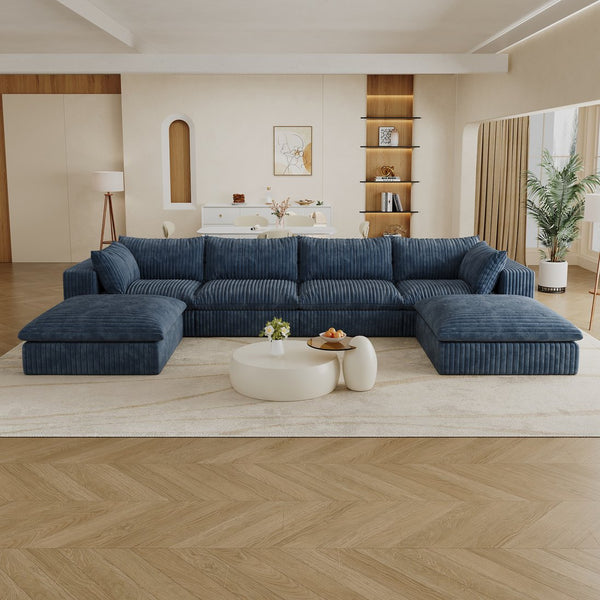 English Elm 157.6"Cloud 157.6" Cloud Sofa - Soft Corduroy Fabric, Modular Deep Seat Couch, No Assembly, Versatile Blue Design W2824S00088