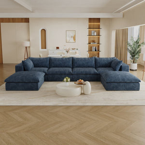 English Elm 157.6" Corduroy Modular Cloud Sofa Feather Fill Deep Lounge Seating for Living Room Blue W2824S00154