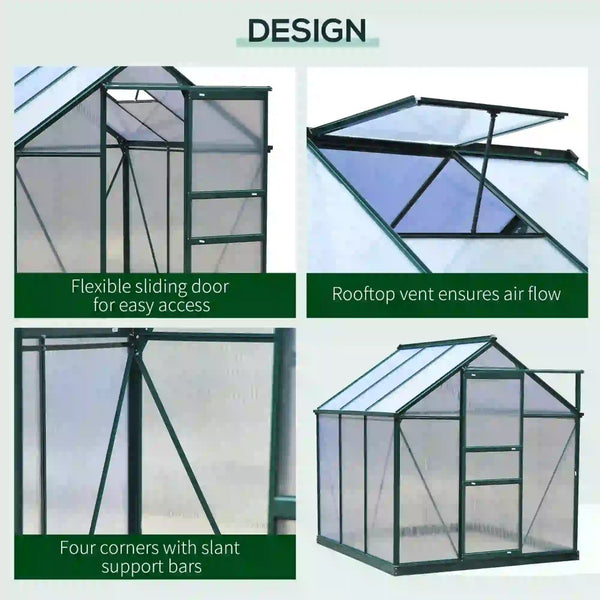 English Elm Silver Aluminum Walk-in Greenhouse with Polycarbonate Panels and Adjustable Roof Vent T3971S00010