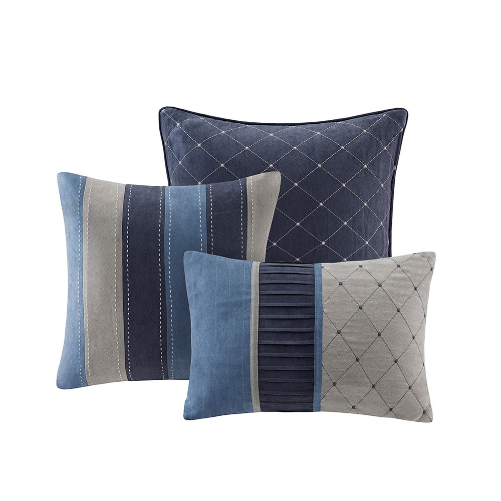 English Elm 7 Collins Microsuede Comforter Set Queen with Pleated Pieced Design, Quilted Decorative Pillows, Cozy Layers Navy 23.62 L x 19.68 W x 14.96 H B03596800