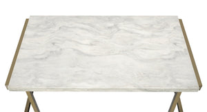 English Elm Boice Champagne Faux Marble Top End Table with Champagne Metal "C" Base, KD Assembly, Modern Glam Finish B2726P410329