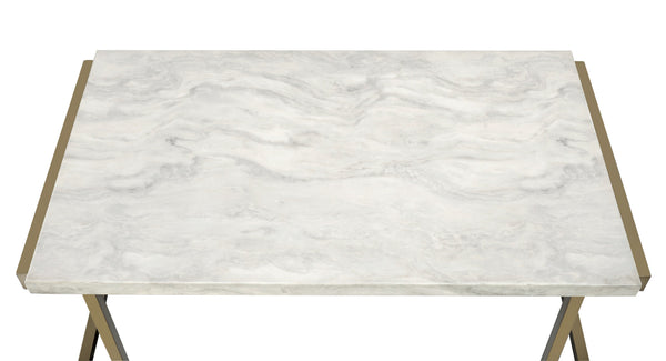English Elm Boice Champagne Faux Marble Top End Table with Champagne Metal "C" Base, KD Assembly, Modern Glam Finish B2726P410329