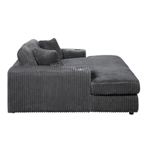 English Elm Hilde Gray Corduroy Chaise with 2 Pillows — Dark Gray Foam D28/D33, Pocket Coil Seat, Cup Holder, Removable Covers B2726P256671