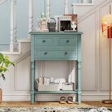 Trexm Narrow Console Table, Slim Sofa Table With Three Storage Drawers and Bottom Shelf (Light Blue)