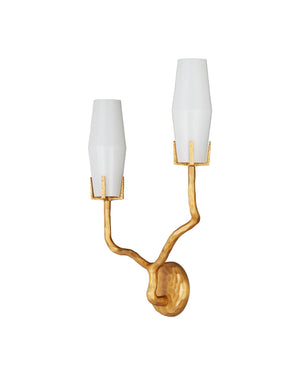 Currey & Company Mathilda Wall Sconce - Artful Brass Lighting With Milky Glass Shades For A Striking Home Accent Gold Glass ,Brass 5000-0284-currey-company