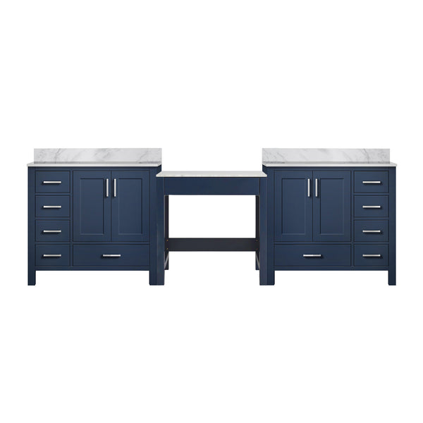 English Elm Navy Blue Double Bath Vanity With Carrara Marble Top, Ample Storage & Soft-Close Features, 102" W B2731S00627