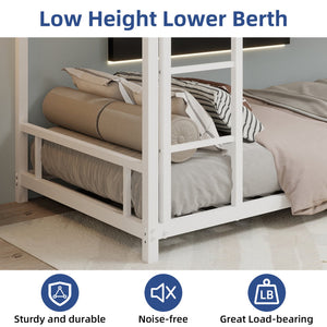 English Elm Metal Twin Over Twin Bunk Bed Heavy-Duty Sturdy Steel Frame with Noise-Reducing Slats & Guardrail White W1935P235016