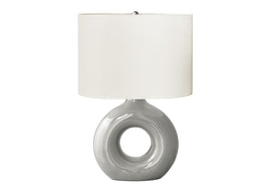 English Elm Lighting, Grey Ceramic Donut Base Table Lamp with Oval Ivory Shade Modern Decor B2710P461821