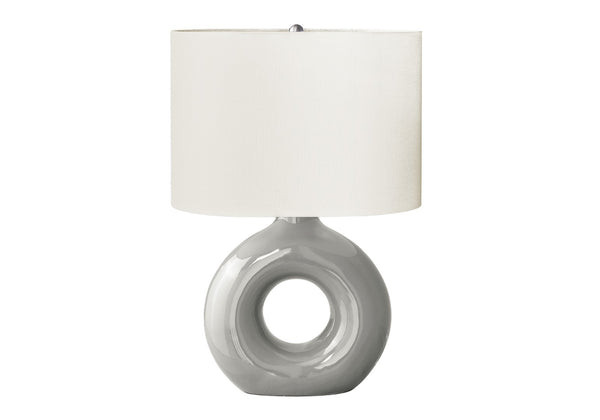 English Elm Lighting, Grey Ceramic Donut Base Table Lamp with Oval Ivory Shade Modern Decor B2710P461821