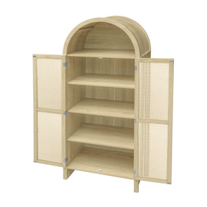 English Elm 70.28" Tall Arched Kitchen Pantry - Elegant Rattan Storage Cabinet With Adjustable Shelves & Safety Features W688P204451