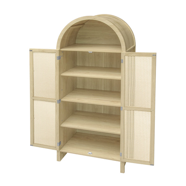 English Elm 70.28" Tall Arched Kitchen Pantry - Elegant Rattan Storage Cabinet With Adjustable Shelves & Safety Features W688P204451