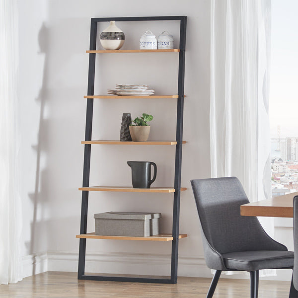 Oliver 28 Inch Wide Open Shelf Bookcase with Metal Frame for Modern Living Room Storage