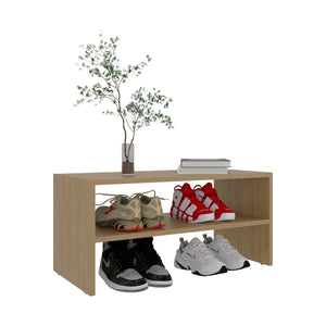 English Elm Shoe Compact 2-Shelf Freestanding Organizer with Scratch-Resistant Melamine Surface for Bedroom Storage Beige 28.75 L x 15.36 W x 3.15 H B128P375307